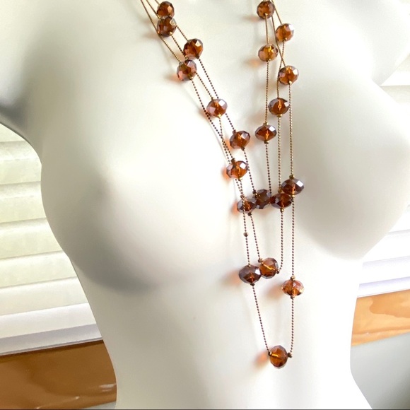 Glass Beads Multistrand Goldtone Necklace - Picture 5 of 6